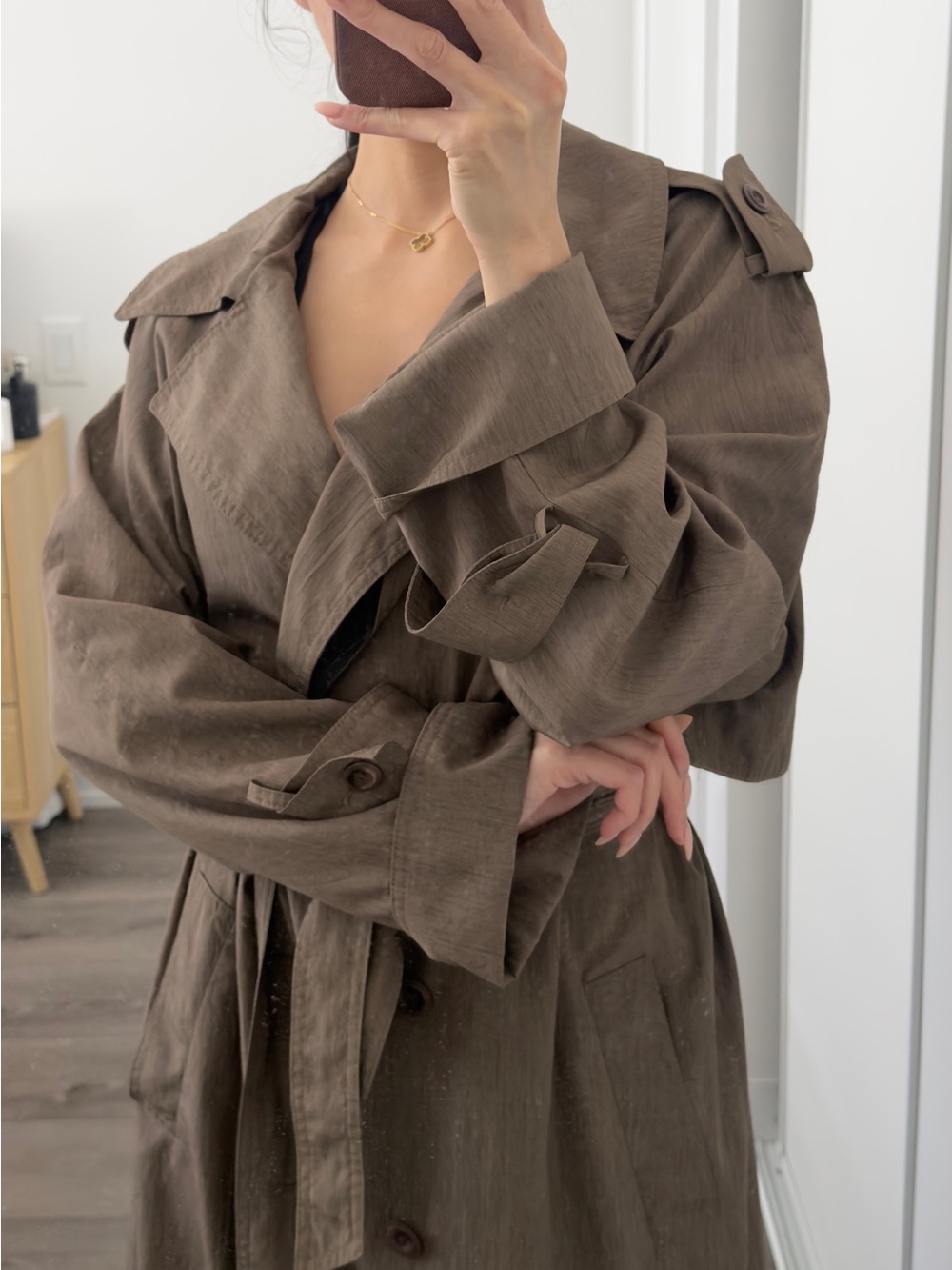 Oversized Womens Trench Rain Coat - Dark Taupe Brown - M/L